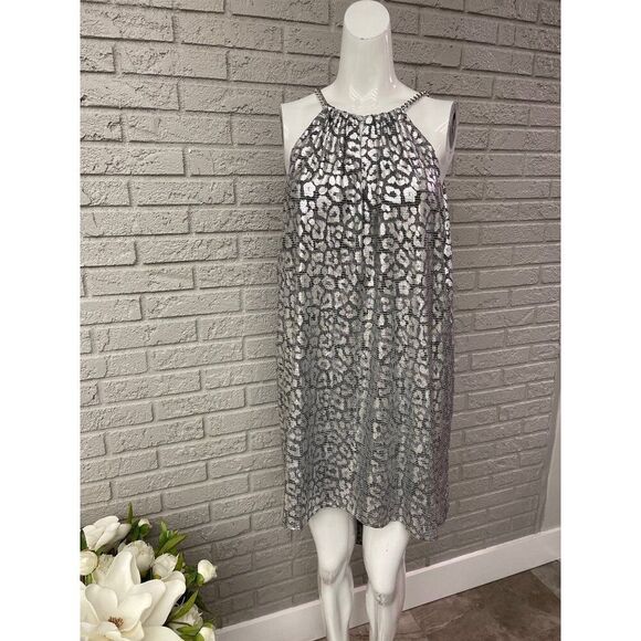 MICHAEL Michael Kors Women High / Low Metallic Sliver Chain Halter Dress Size S - Picture 1 of 11
